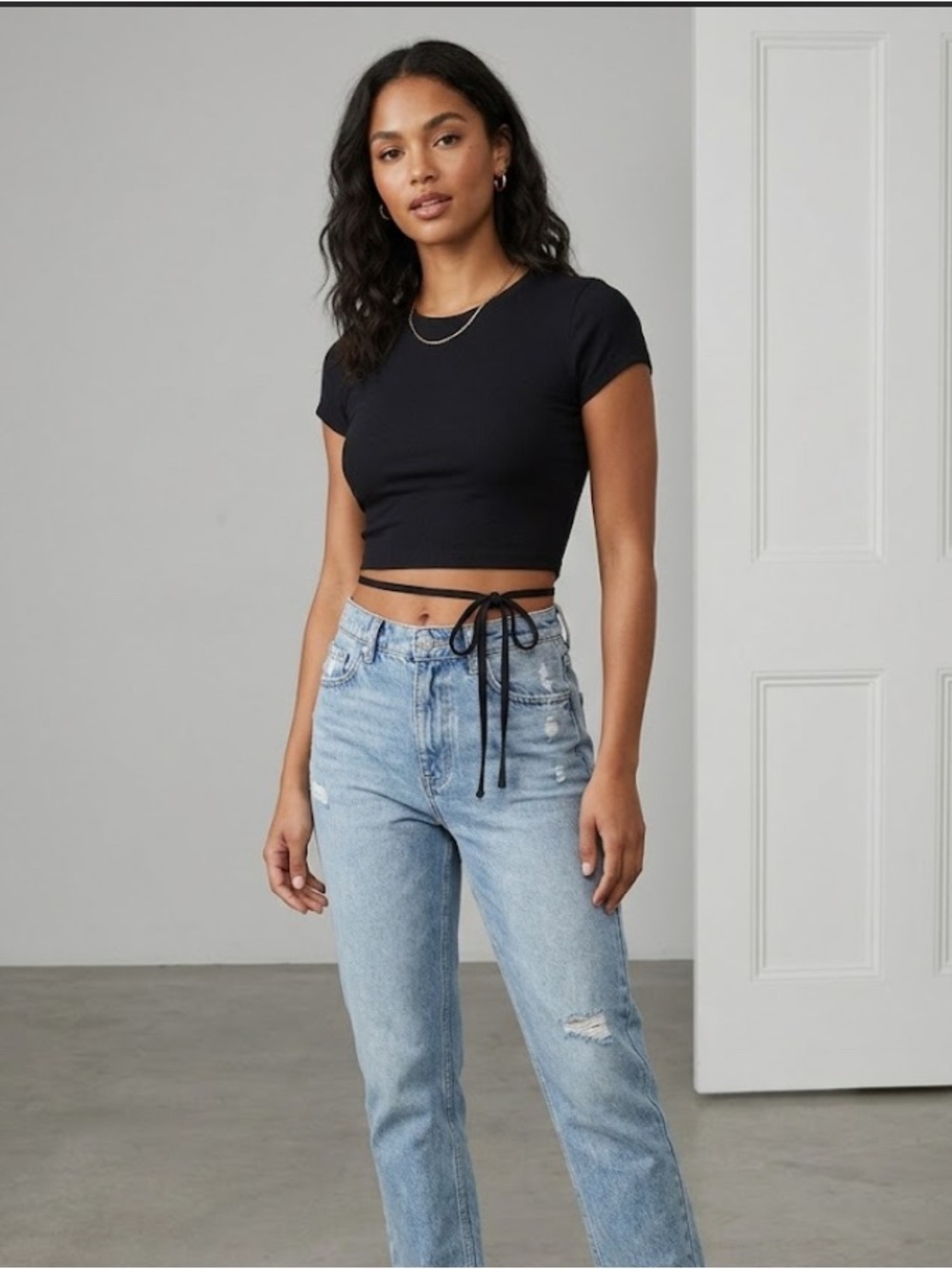 Garage Black Wrap-Tie Crop Top